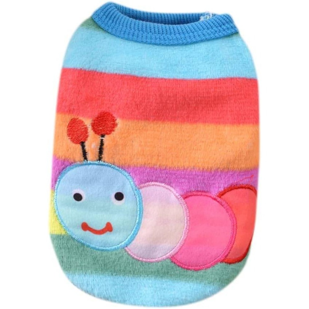 Rainbow Striped Fleece Pet Sweater Vest Caterpillar Applique Thermal Dog Cat‎ XS